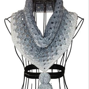 Grey and White Wool Triangle Cowl